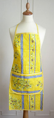French Apron, Provence fabric (olives 2005. yellow x blue) - Click Image to Close